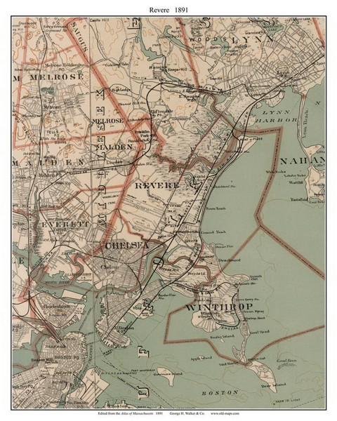 Revere, 1891 - Old Town Map Reprint - Suffolk Co. - 1891 Atlas of Massachusetts