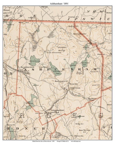 Ashburnham, 1891 - Old Town Map Reprint - Worcester Co. - 1891 Atlas of Massachusetts