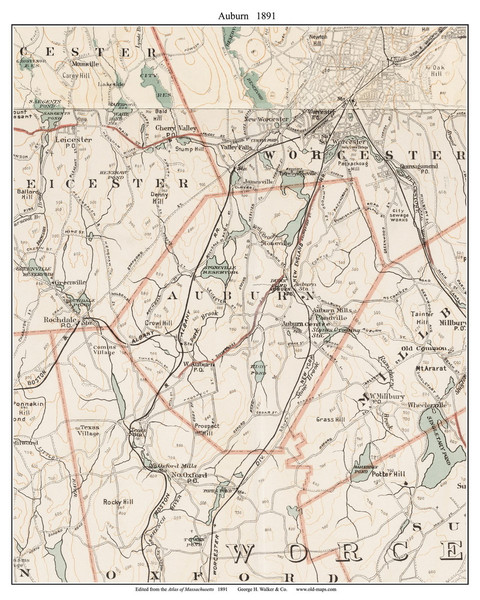 Auburn, 1891 - Old Town Map Reprint - Worcester Co. - 1891 Atlas of Massachusetts
