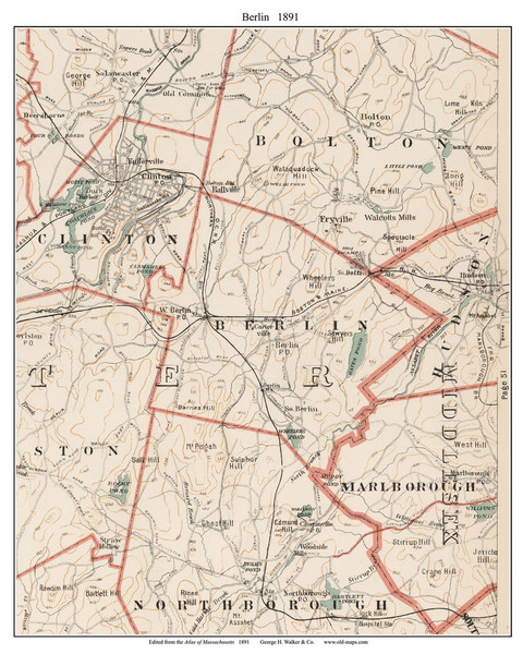 Berlin, 1891 - Old Town Map Reprint - Worcester Co. - 1891 Atlas of Massachusetts