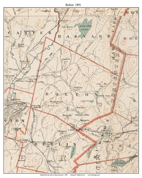 Bolton, 1891 - Old Town Map Reprint - Worcester Co. - 1891 Atlas of Massachusetts