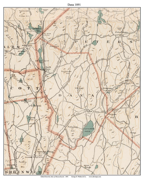 Dana, 1891 - Old Town Map Reprint - Worcester Co. - 1891 Atlas of Massachusetts