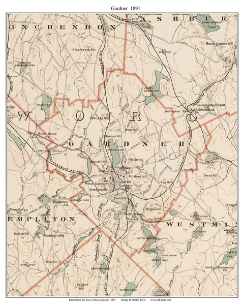 Gardner, 1891 - Old Town Map Reprint - Worcester Co. - 1891 Atlas of Massachusetts