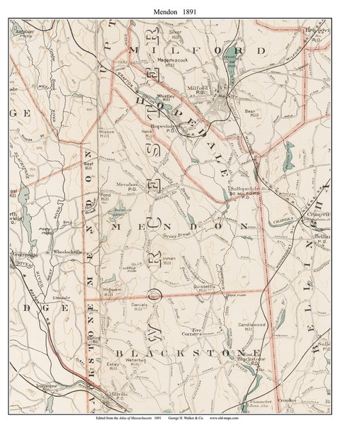 Mendon, 1891 - Old Town Map Reprint - Worcester Co. - 1891 Atlas of Massachusetts