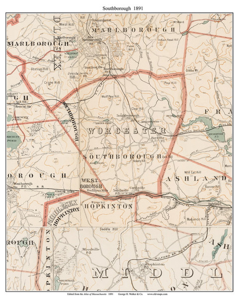 Southborough, 1891 - Old Town Map Reprint - Worcester Co. - 1891 Atlas of Massachusetts