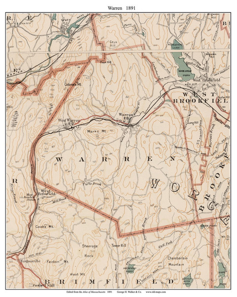 Warren, 1891 - Old Town Map Reprint - Worcester Co. - 1891 Atlas of Massachusetts