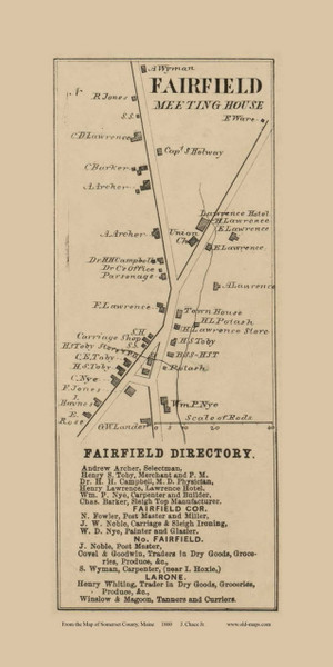 Fairfield Village, Maine 1860 Old Town Map Custom Print - Somerset Co.