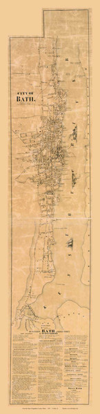 City of Bath (original format - very long), Maine 1858 Old Town Map Custom Print - Sagadahoc Co.
