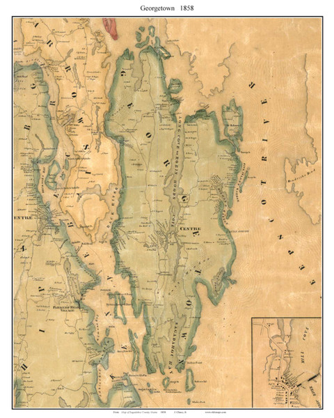 Georgetown (wide crop), Maine 1858 Old Town Map Custom Print - Sagadahoc Co.
