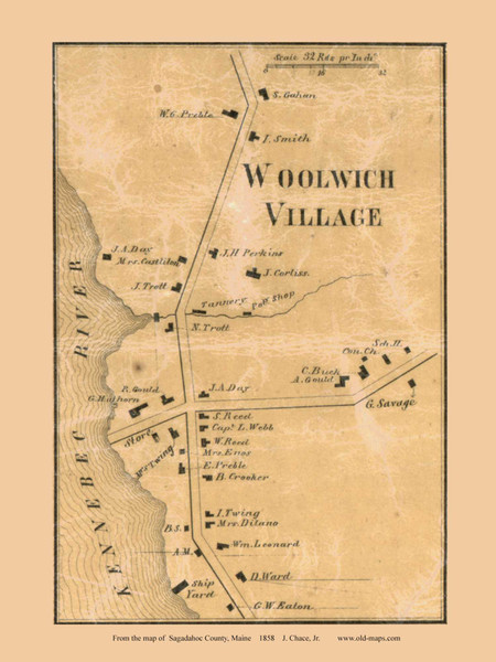 Woolwich Village, Maine 1858 Old Town Map Custom Print - Sagadahoc Co.