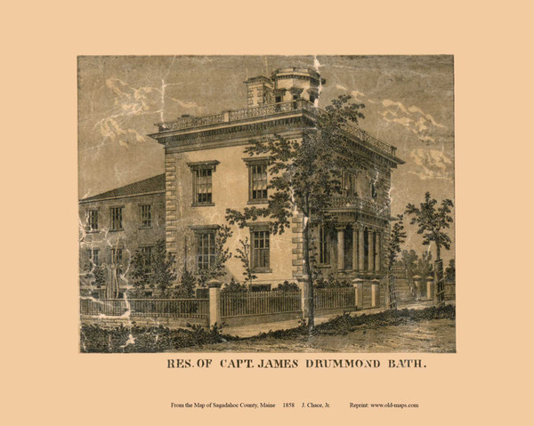 James Drummond Residence, Bath, Maine 1858 Old Town Map Custom Print - Sagadahoc Co.