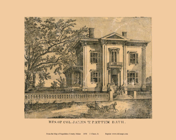 Patten Residence, Bath, Maine 1858 Old Town Map Custom Print - Sagadahoc Co.
