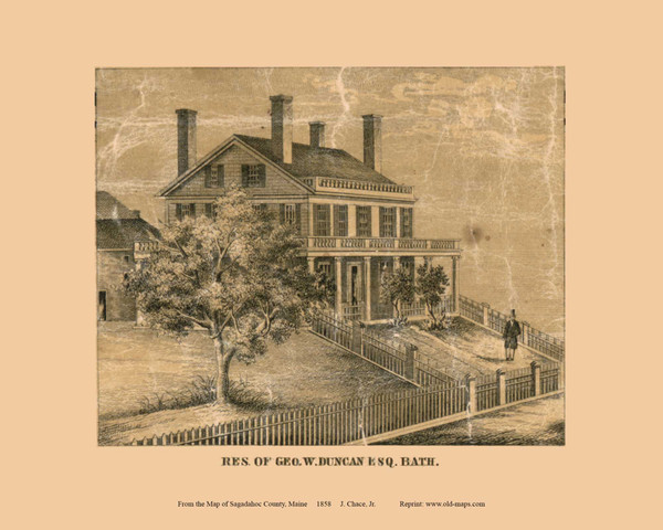 Duncan Residence, Bath, Maine 1858 Old Town Map Custom Print - Sagadahoc Co.