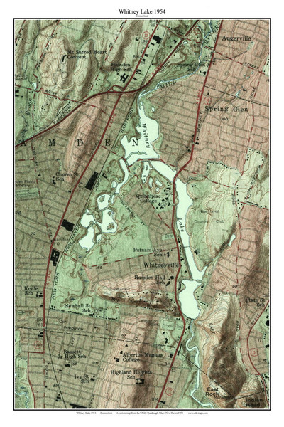 Whitney Lake 1954 - Custom USGS Old Topo Map - Connecticut