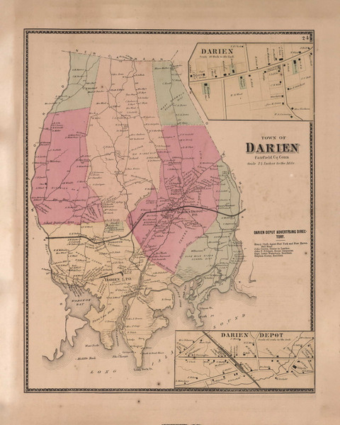 Darien, Connecticut 1867 - Fairfield Co. Old Town Map Reprint - NYC Vicinity Atlas 2609 28