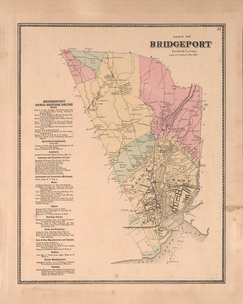 Bridgeport, Connecticut 1867 - Fairfield Co. Old Town Map Reprint - NYC Vicinity Atlas 2609 35