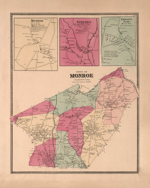 Monroe Town and Monroe, Stepney & Birdseys Plain Villages, Connecticut 1867 - Fairfield Co. Old Town Map Reprint - NYC Vicinity Atlas 2609 48 Monroe Town and Monroe, Stepney & Birdseys Plain Villages, Connecticut 1867 - Fairfield Co. Old Town Map Reprint - NYC Vicinity Atlas 2609 48