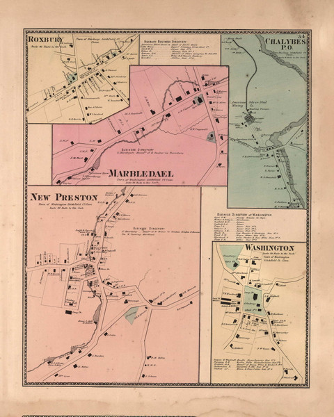 Roxbury, Marbledael, Chalybes P.O., New Preston & Washington Villages, Connecticut 1867 - Litchfield Co. Old Town Map Reprint - NYC Vicinity Atlas 2609 60