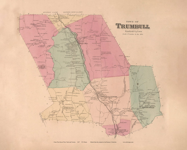 Trumbull, Connecticut 1867 - Fairfield Co. Old Town Map Custom Reprint - NYC Vicinity Atlas 2609 40