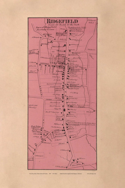 Ridgefield, Connecticut 1867 - Fairfield Co. Old Town Map Custom Reprint - NYC Vicinity Atlas 2609 45