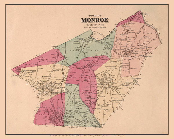 Monoe, Connecticut 1867 - Fairfield Co. Old Town Map Custom Reprint - NYC Vicinity Atlas 2609 48
