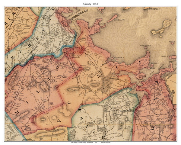 Quincy, Massachusetts 1853 Old Town Map Custom Print - Norfolk Co.