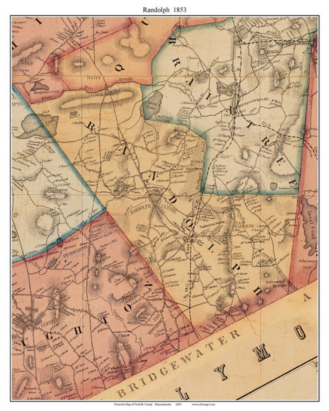 Randolph, Massachusetts 1853 Old Town Map Custom Print - Norfolk Co.