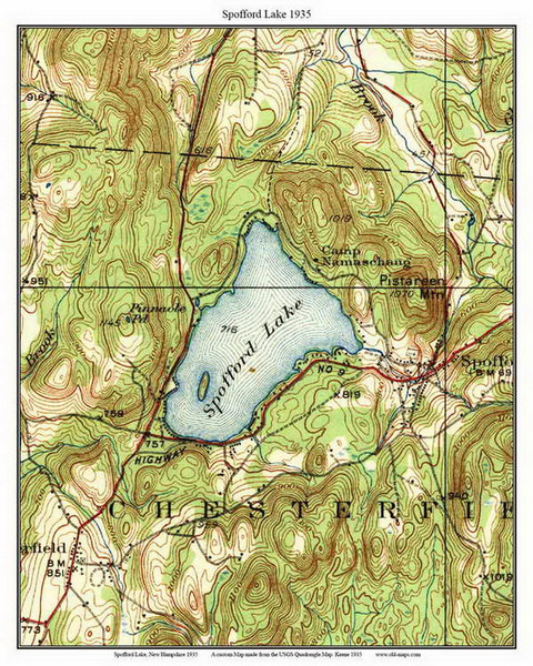 Spofford Lake 1935 - Custom USGS Old Topo Map - New Hampshire