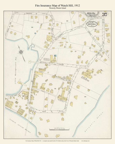 Watch Hill, Rhode Island 1912 - Old Map Westerly Rhode Island Fire Insurance