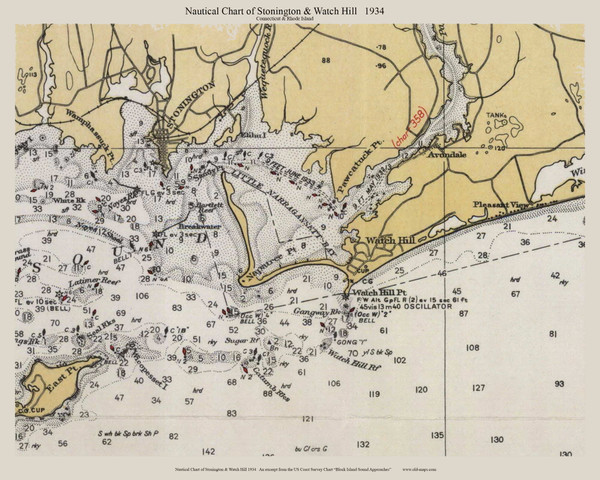 Stonington & Watch Hill 1934 - Rhode Island 80,000 Scale Custom Chart
