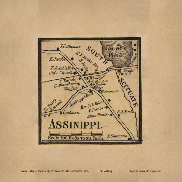 Assinipi Village, Hanover, Massachusetts 1857 Old Town Map Custom Print - Plymouth Co.