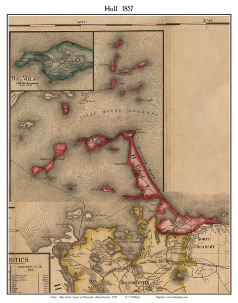 Hull Custom, Massachusetts 1857 Old Town Map Custom Print - Plymouth Co.