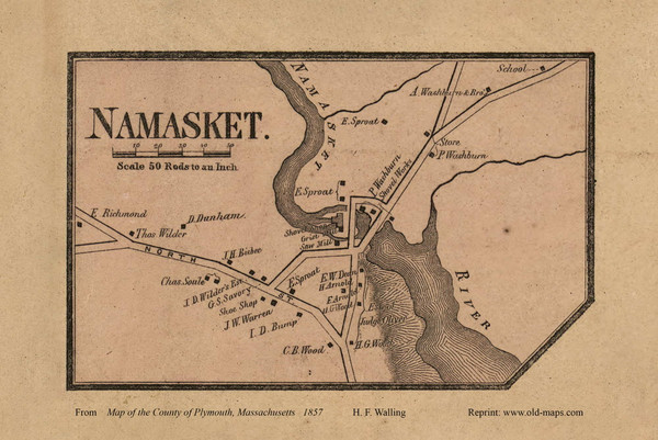 Namasket Village, Middleborough, Massachusetts 1857 Old Town Map Custom Print - Plymouth Co.