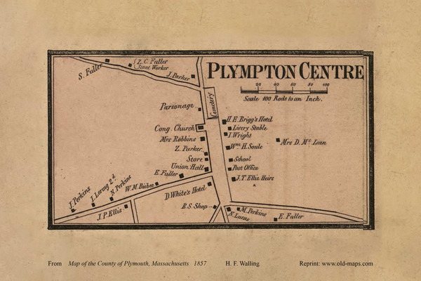 Plympton Centre, Massachusetts 1857 Old Town Map Custom Print - Plymouth Co. Plympton Centre, Massachusetts 1857 Old Town Map Custom Print - Plymouth Co.