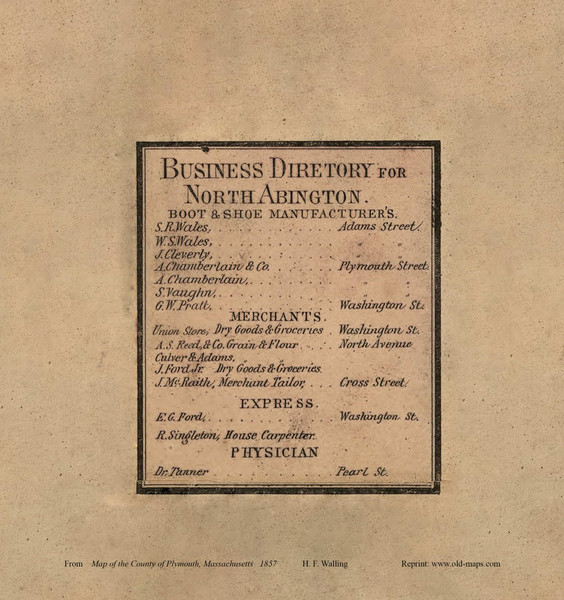 North Abington Village Business Directory, Massachusetts 1857 Old Town Map Custom Print - Plymouth Co.