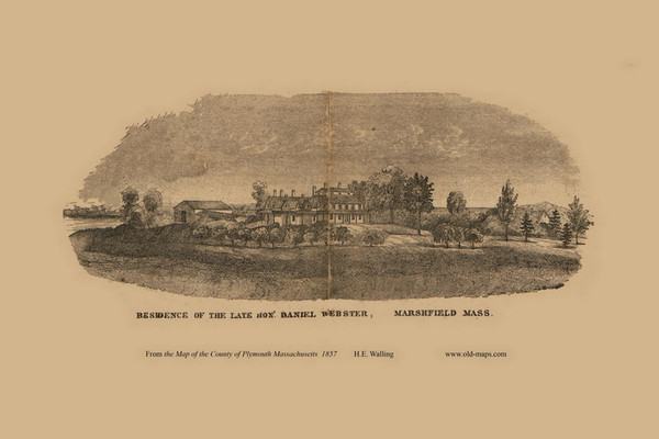 Daniel Webster Residence, Marshfield, Massachusetts 1857 Old Town Map Custom Print - Plymouth Co.