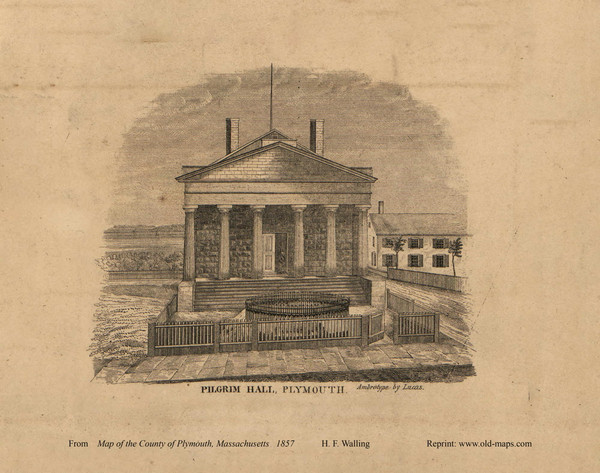 Pilgrim Hall, Plymouth, Massachusetts 1857 Old Town Map Custom Print - Plymouth Co.