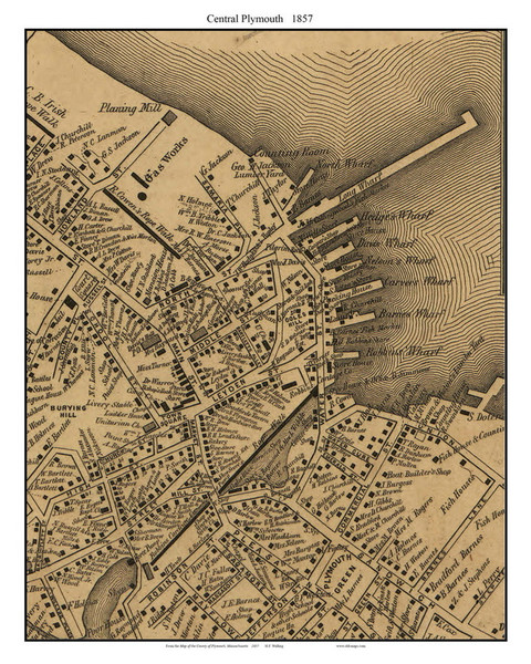 Plymouth Village Close-up, Massachusetts 1857 Old Town Map Custom Print - Plymouth Co.