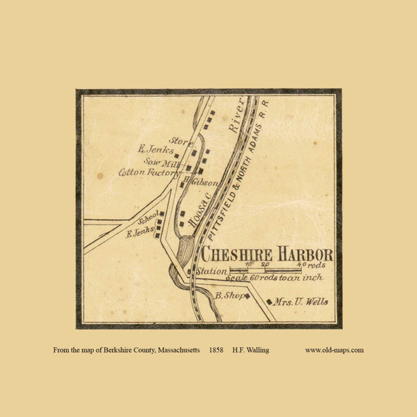 Cheshire Harbor - Cheshire Massachusetts 1858 Old Town Map Custom Print - Berkshire Co.