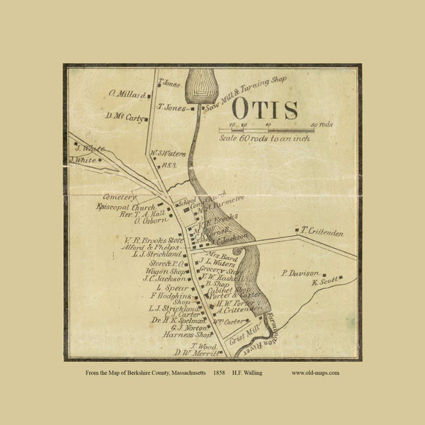 Otis Village - Otis Massachusetts 1858 Old Town Map Custom Print - Berkshire Co.