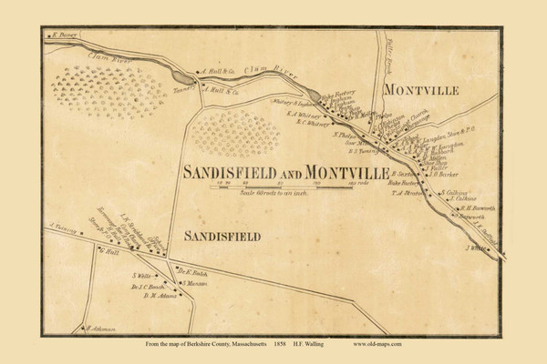 Sandisfield Village and Montville - Sandisfield Massachusetts 1858 Old Town Map Custom Print - Berkshire Co.