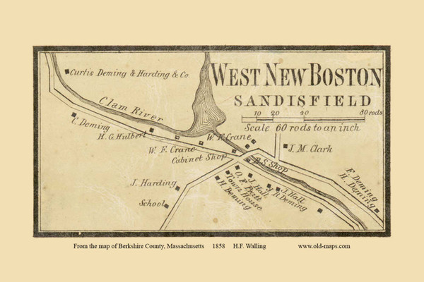 West New Boston Village - Sandisfield Massachusetts 1858 Old Town Map Custom Print - Berkshire Co.