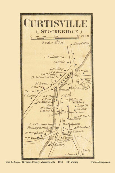 Curtisville - Stockbridge Massachusetts 1858 Old Town Map Custom Print - Berkshire Co.