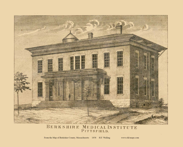 Berkshire Medical Institute - Pittsfield Massachusetts 1858 Old Town Map Custom Print - Berkshire Co.