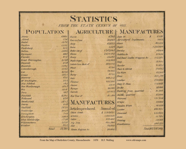 Statistics - Berkshire County Massachusetts 1858 Old Town Map Custom Print - Berkshire Co.