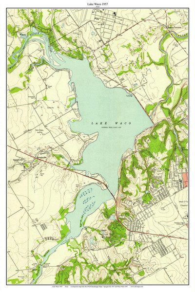 Lake Waco 1957 - Custom USGS Old Topo Map - Texas Lake Waco 1957 - Custom USGS Old Topo Map - Texas