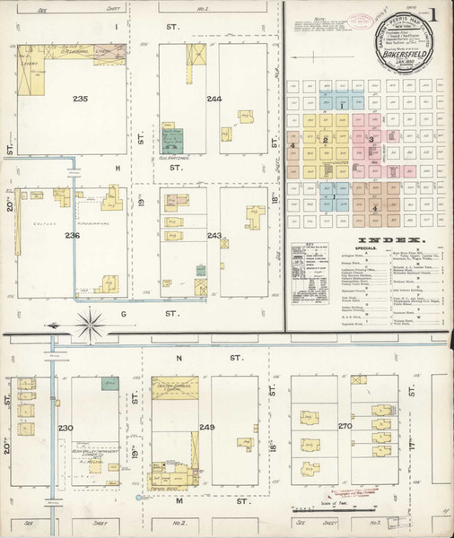 Bakersfield California 1890 - Fire Insurance Index - Old Map Reprint