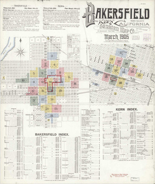 Bakersfield California 1905 - Fire Insurance Index - Old Map Reprint