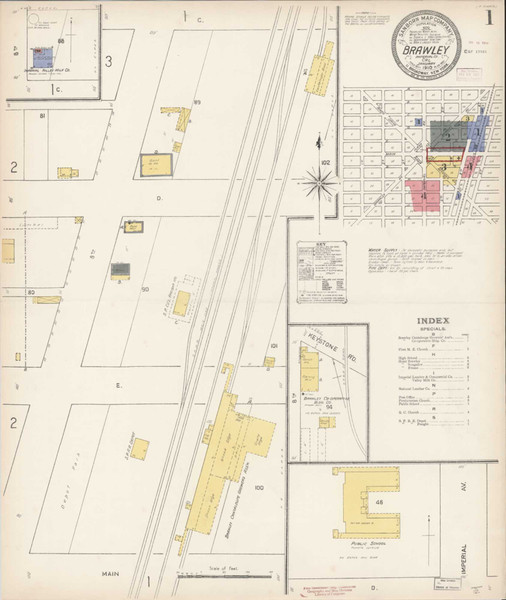 Brawley California 1910 - Fire Insurance Index - Old Map Reprint