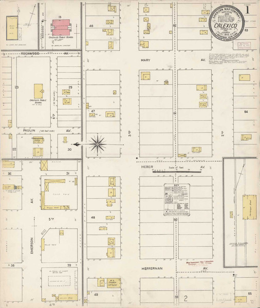 Calexico California 1910 - Fire Insurance Index - Old Map Reprint